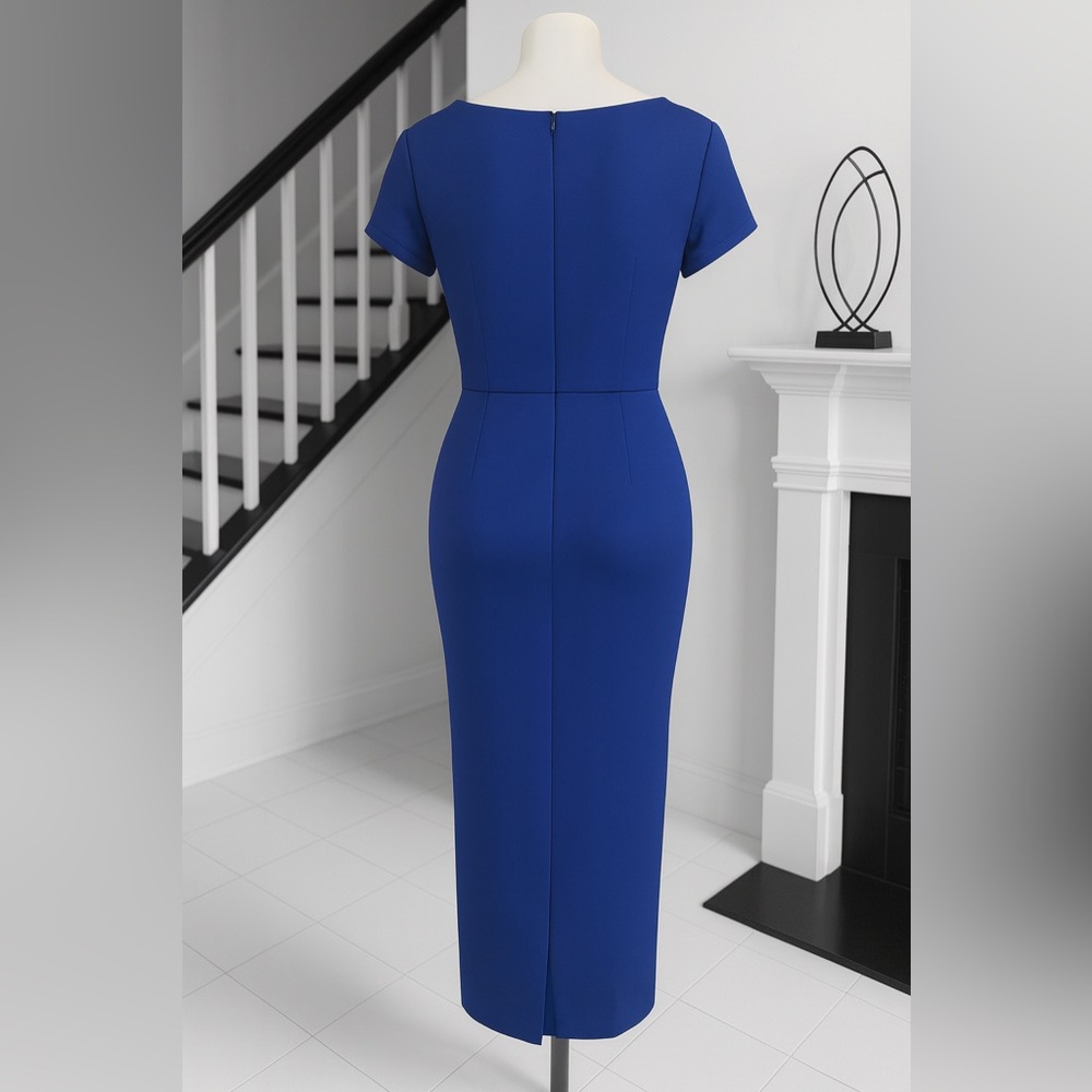 NWOT Royal Blue Bow Front Midi Dress Women Sz Large Cocktail Church Formal - Picture 2 of 2